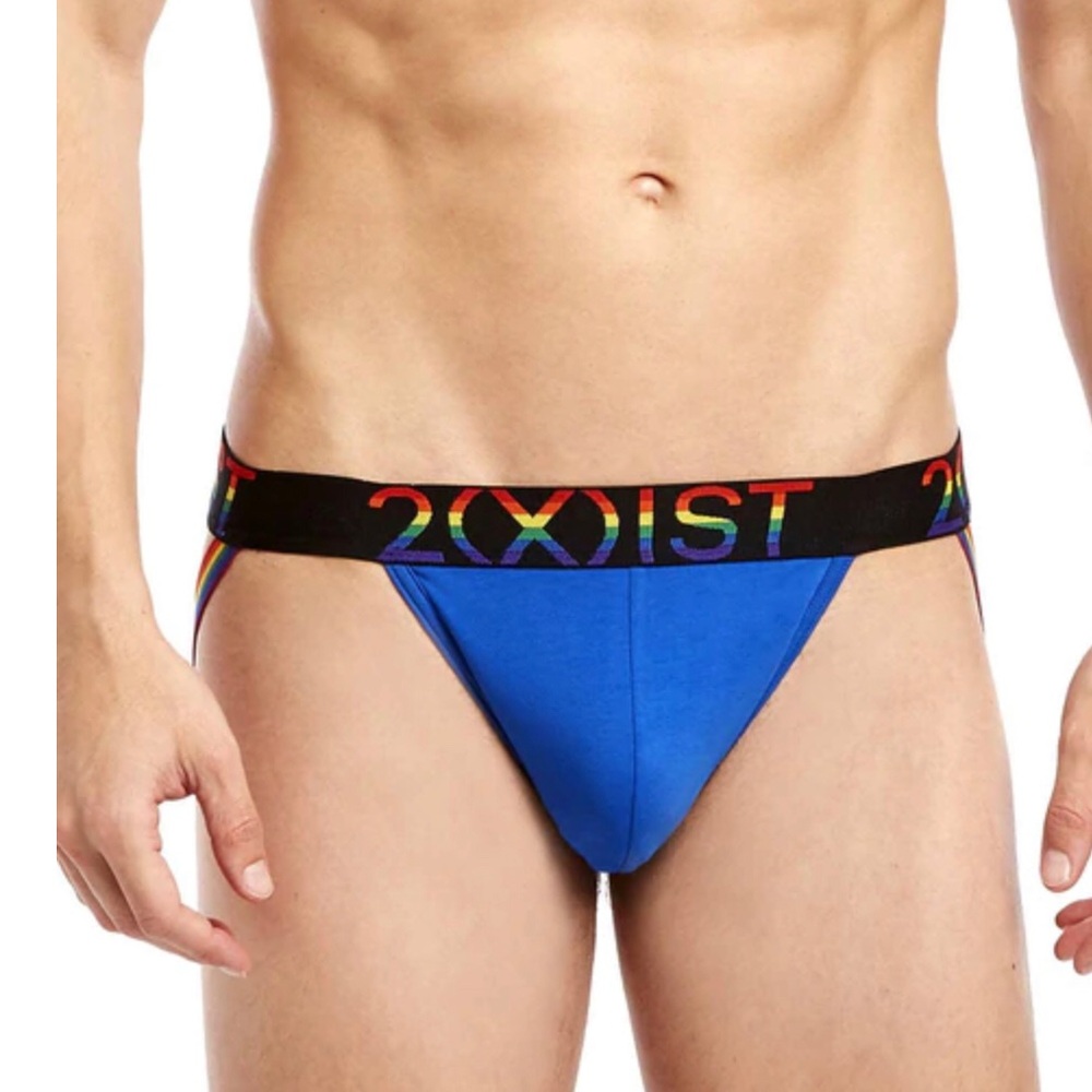 2(X)IST Mens Pride Cotton Stretch Jock Strap Underwear Rainbow Blue